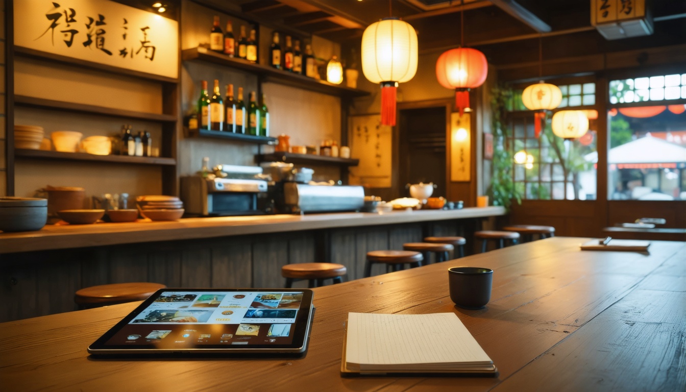 賑わうカフェの店内で配膳するスタッフ